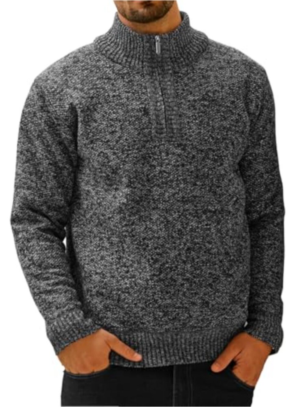 Mens Half Zip Sweater Plaid Fleece Lined Turtleneck Knit Pullover